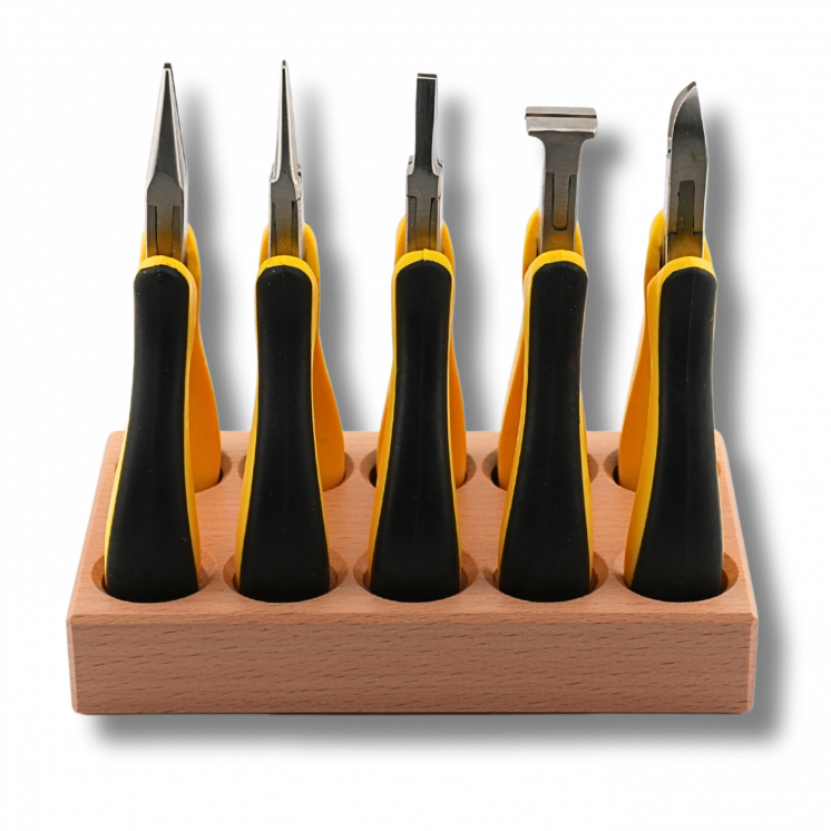 PRECITEC - Jeu de 5 pinces sur socle en bois, avec ressorts de rappel (11.832)