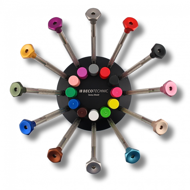 BECO TECHNIC - Assortiment de 12 tournevis en acier inoxydable sur socle tournant en aluminium (205957)
