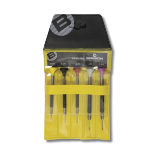 BERGEON - Assortiment de 5 tournevis en acier inox, avec membrane élastomère sur le manche, en pochette plastique