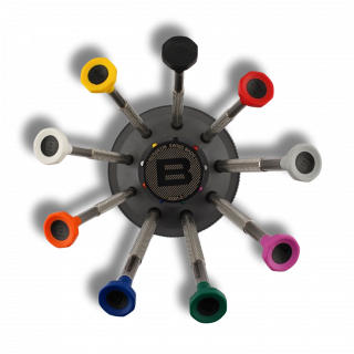 BERGEON - Socle tournant de 9 tournevis en acier inox, avec tête ergonomique en POM (30081-S09)