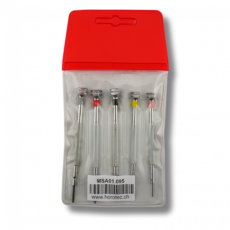 HOROTEC - Assortiment de 5 tournevis d'horloger classiques, Ø0.60 à 1.40mm (01.095)