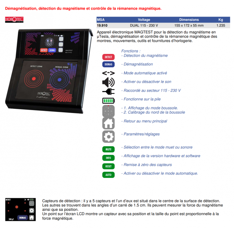 HOROTEC - Appareil pour la détection du magnétisme, et la démagnétisation