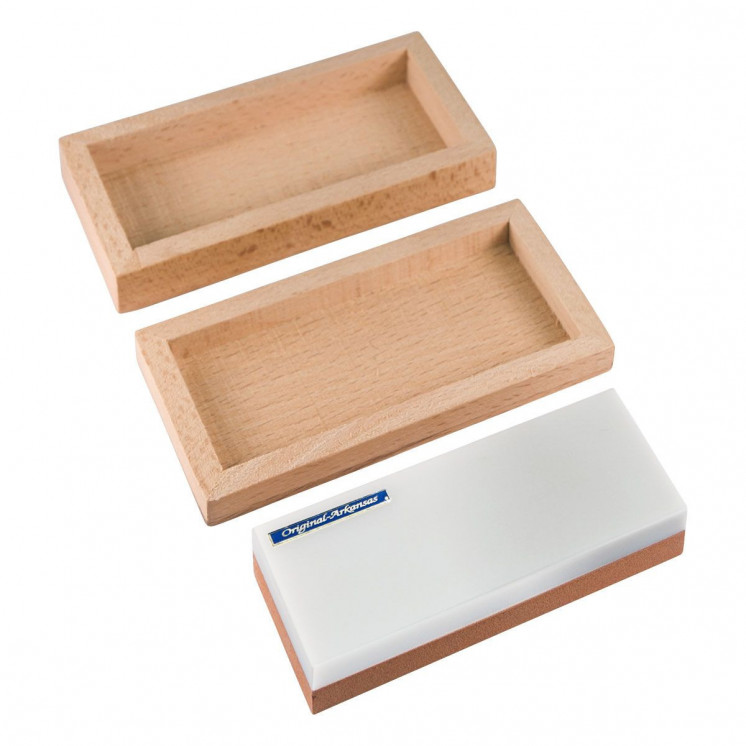 MV - Pierre d'aiguisage combiné Arkansas/India en coffret bois (MV1375.213)