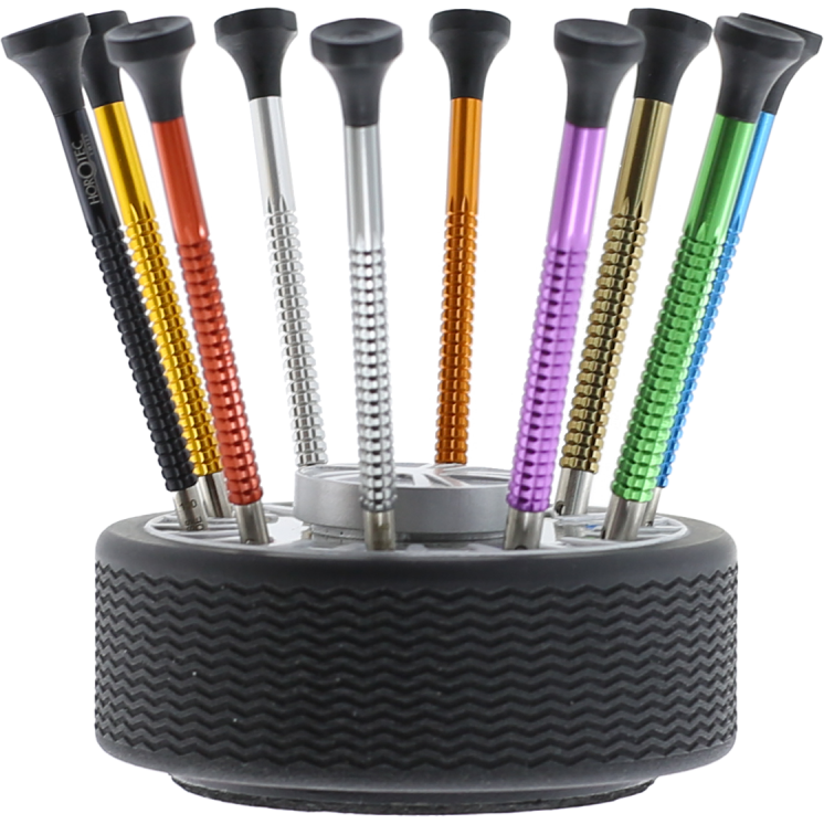 HOROTEC - Socle tournant d'horloger avec 10 tournevis en aluminium eloxé