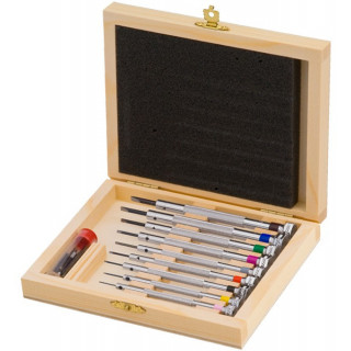 BECO TECHNIC - Assortiment de 9 tournevis d'horloger avec mèches de rechange, en coffret bois