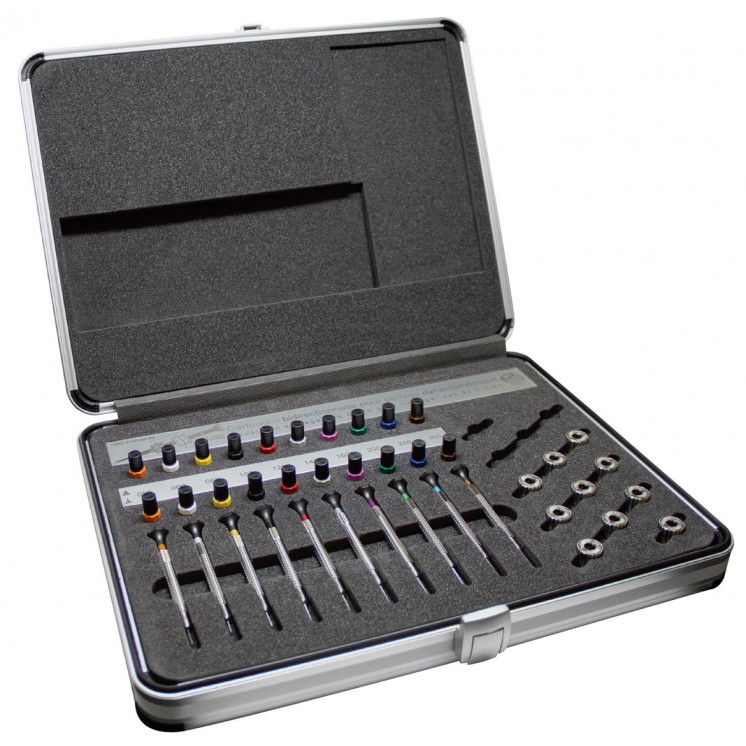 BERGEON - Assortiment de 10 tournevis, avec 10 tambours dynamométriques, et tubes de rechanges avec mèches en V et en T