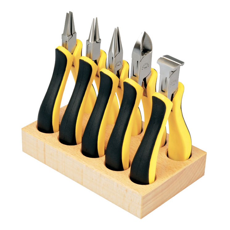 PRECITEC - Jeu de 5 pinces sur socle en bois, avec ressorts de rappel