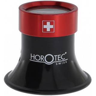 HOROTEC - Loupe d'horloger avec bague vissée en aluminium rouge (grossissement au choix)