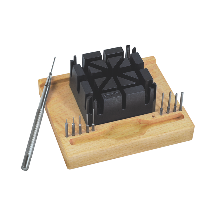 HOROTEC - Outil chasse-goupilles avec support universel en bois