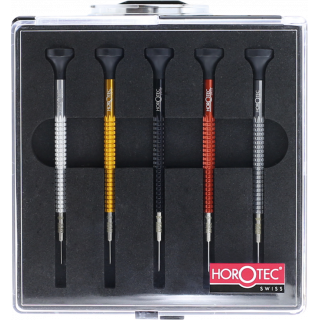 HOROTEC - Assortiment de 5 tournevis d'horloger en aluminium eloxé, en coffret plastique