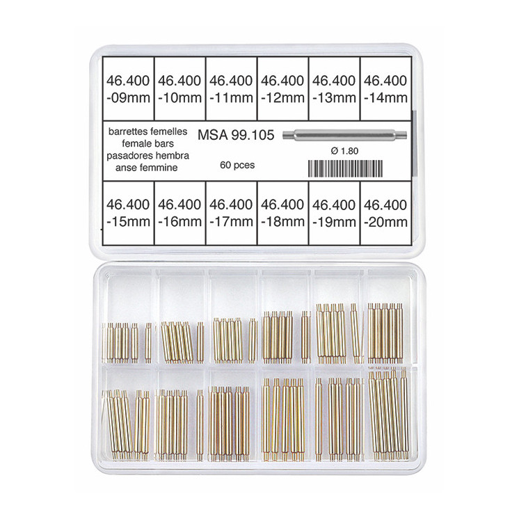 HOROTEC - Assortiment de barrettes femelles en maillechort, Ø1.80 mm, 60 pièces (99.105)